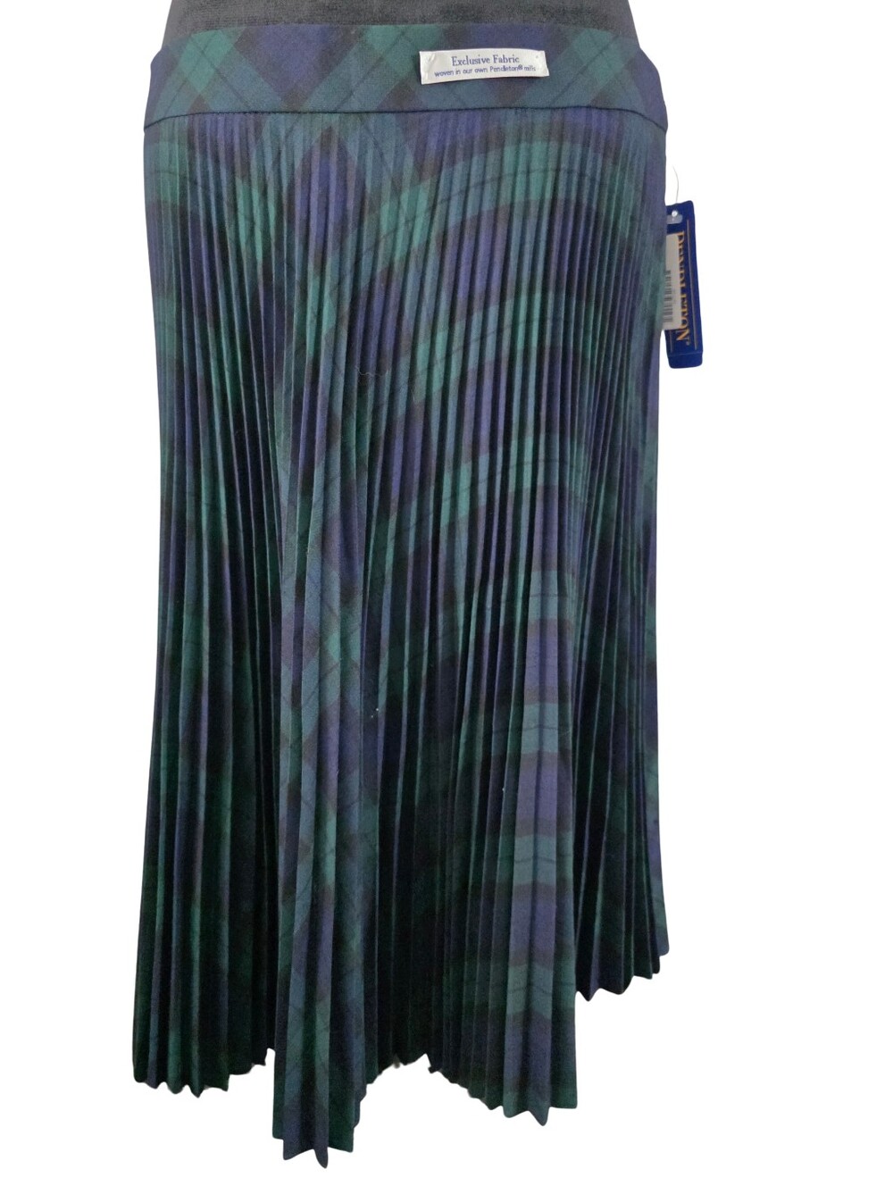 NWT Pendleton Black Watch Tartan Plaid Pleated Wool Skirt Size 14 Petite Flawed